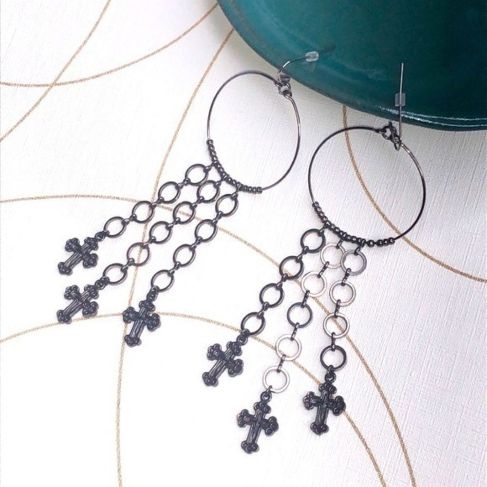 Cross Large Dangle Statement Earrings